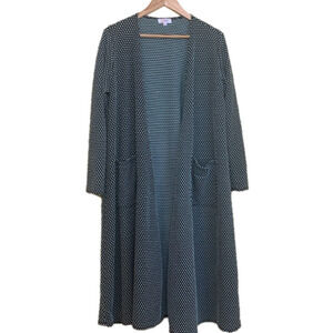 LuLaRoe | Sarah Mermaid Green PolkaDot Open Front Long Duster Cardigan Sweater M